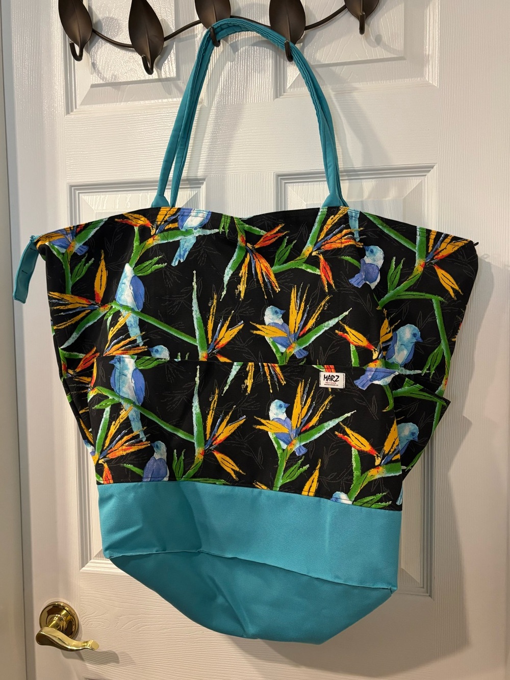 Bird Tote Bag in Black with Teal Accents
